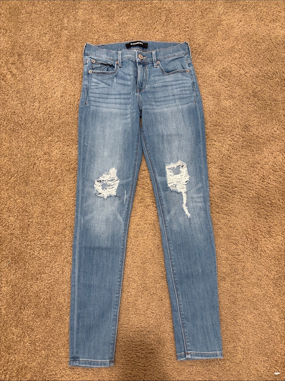 Express Light Blue Distressed High-Rise Skinny Jeans